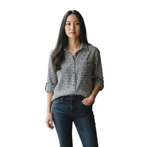 GAP Navy White Check Boyfriend Shirt Women's M NWOT Preppy Tailored Fit Cotton